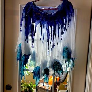 Blue and Teal Fringe Poncho